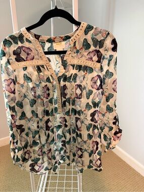 Maeve Cream Butterfly Print Blouse